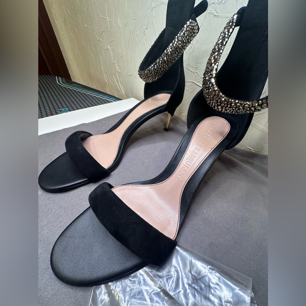 Alexander McQueen ankle strap , kitty heel suede shoes